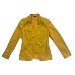 Express Blazer Mustard Yellow Linen Blend Button Front Lightweight Size Medium